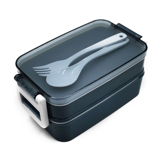 Lunchbox Lunchdose Brotdose, inklusive Löffel und Gabel, mit Unterteilung, Kunststoff, ca. 15.5 x 10.2 x 8 cm, taubenblau