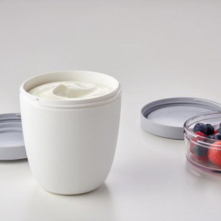 A Mepal LunchPot nordic denim, Lunchdose Müslidose Joghurt to go Ellipse, 4 tlg., 100 % dicht, auslaufsicher, ca. 500 ml und 200 ml, nordic denim, pflaume/hellgrau, 1 Stück