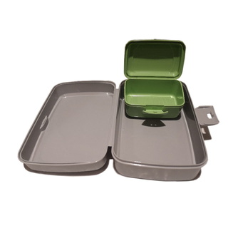 Lunchbox 2l mit Snackbox 350 ml, Kunststoff, Maße: L ca. 21 x B15 x H 8,5 cm, Farbe: grau ( Lunchbox)  + grün ( Snackbox )
