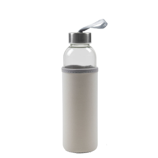 Glastrinkflasche Schraubflasche Trinkflasche mit Neopren-Schutzhülle, Glas/Edelstahl, 100% auslaufsicher, Volumen ca.0,5 l -  weiß
