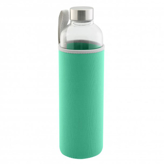 Glastrinkflasche Schraubflasche Trinkflasche mit Neopren-Schutzhülle, Glas/Edelstahl, 100% auslaufsicher, Volumen ca. 1 l -  mintgrün