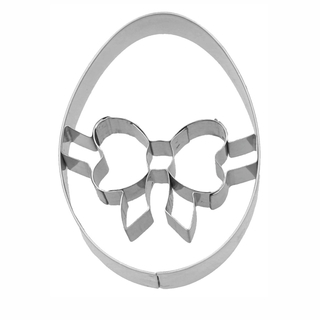 Ausstecher Ei mit Schleife mit Prägung, Keksausstecher Plätzchenform, Edelstahl rostfrei, 6.5 cm