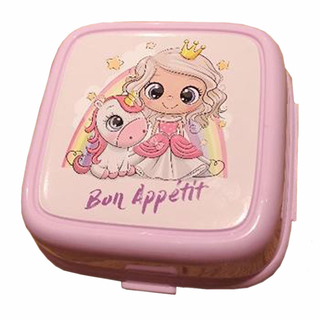 Lunchbox mit 4 Fächer und Gabel-Löffel Einhorn rosa