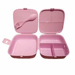 Lunchbox mit 4 Fächer und Gabel-Löffel Einhorn rosa