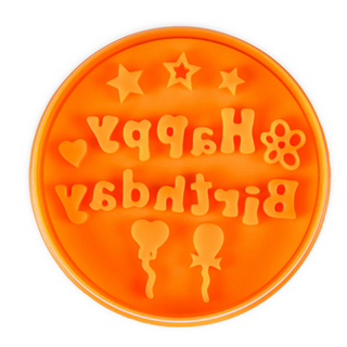 Ausstecher Präge-Ausstechform Happy Birthday, mit Auswerfer, 6,5 cm, Kunststoff, orange