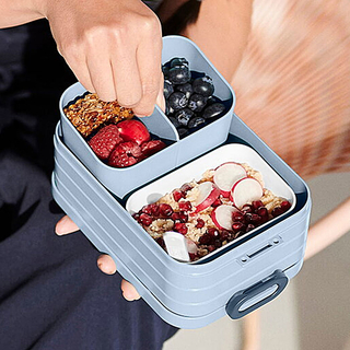 Bentobox M/klein, mit Einsatz, NORDIC BLUE Lunchbox  Brotdose  Innendosen und Gabel, Kunststoff BPA-Frei, ca. 900 ml,