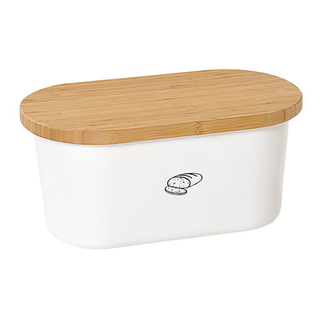 Brotkasten Brotbox mit Schneidbrett weiß, oval, groß, Melamin/Bambus, BPA frei