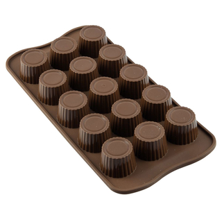 Pralinenform Schokoladenform Eiswürfelform Motiv: Pralinen, 100 % lebensmittelechtes Silikon, ca. 21.5 x 10.5 x 2 cm, braun, für 15 Pralinen