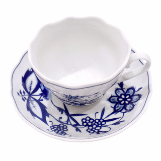 Zwiebelmuster Triptis Kaffeeuntertasse festoniert gewellter Rand Teeuntertasse, Thüringer Porzellan, ca. 14 cm, 1 Stück
