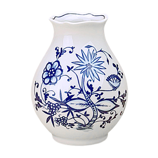 Zwiebelmuster Triptis A Vase groß, Blumenvase Tischvase festoniert gewellter Rand, Thüringer Porzellan, ca. 14 x 20 cm, ca. 1.8 l, ca. 8 cm Öffnung