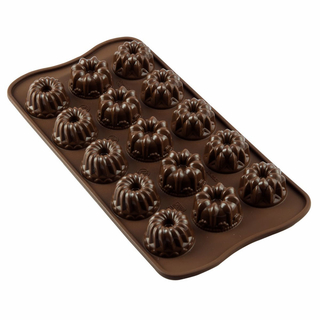 Pralinenform Schokoladenform Eiswürfelform Motiv: Mini-Gugelhupf, 100 % lebensmittelechtes Silikon, ca. 21.5 x 10.5 x 2 cm, braun, für 15 Pralinen